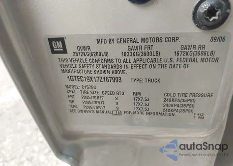 2007 GMC Sierra 1500 Classic Work Truck из США, поврежденный, VIN 1GTEC19X17Z167993